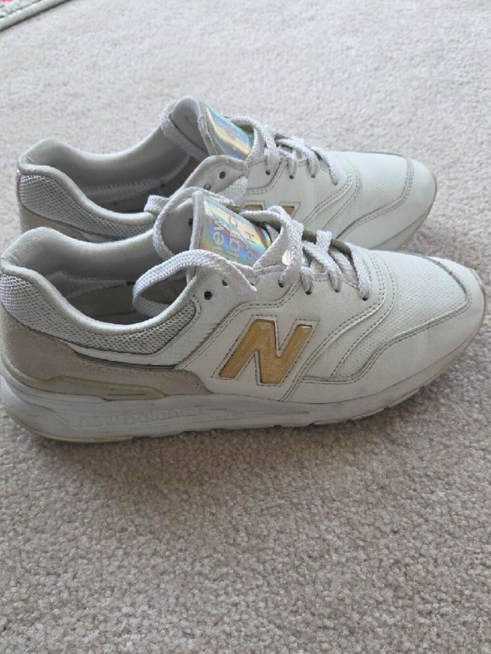 New Balance 997 White Leather Sneakers Gel Sparkle 'N' Womens Size 8 - Picture 3 of 8